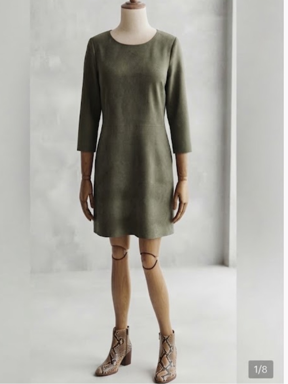 Altar'd State Vegan Suede Shift Dress Womens sz M Olive  Minimalist